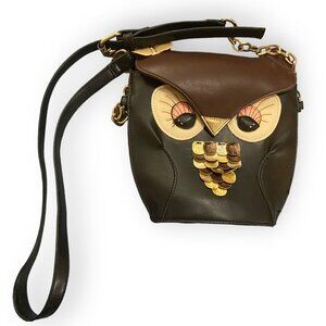 Owl Purse Cross Body Handbag Adjustable Strap Black & Brown Embellished